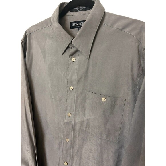 Brandini le Collezioni Mens Gray Faux Suede Button Down Long Sleeve Shirts Sz L - Picture 3 of 6